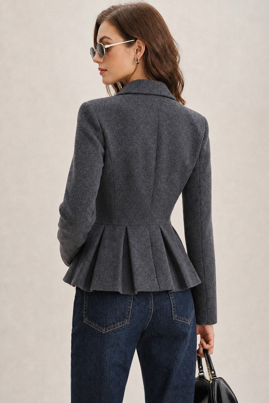 Grey Polyester Double-Breasted Blazer - 3