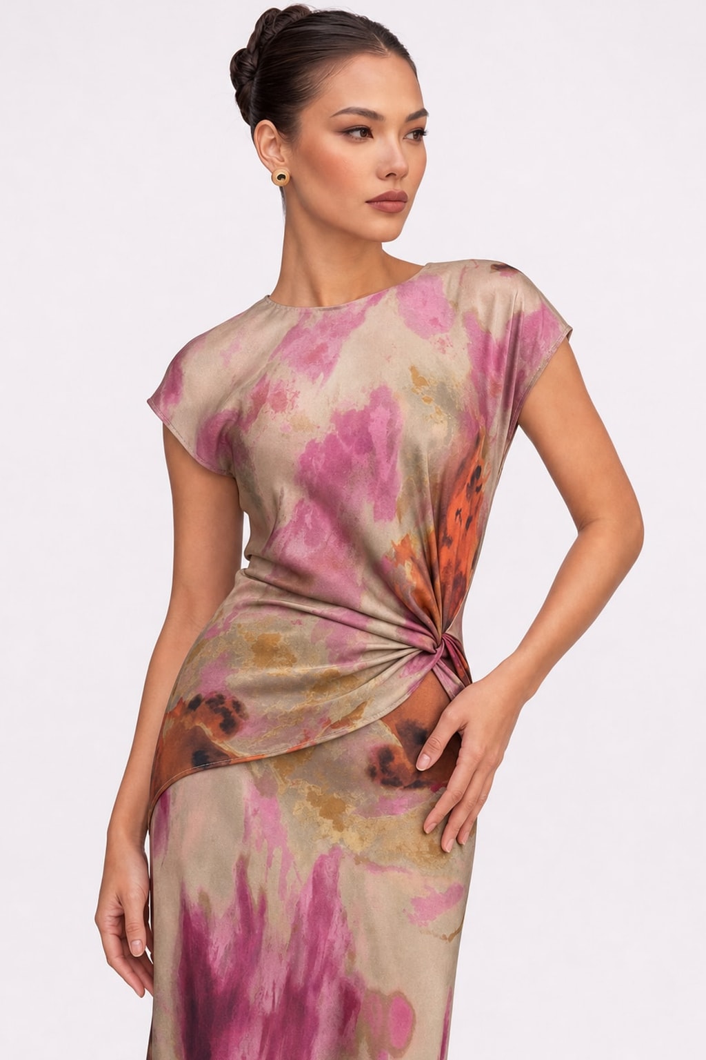 Satin Twist-Knot Cutout Midi Dress - 3