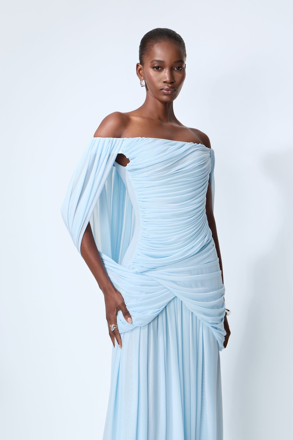 Terylene Off-Shoulder Ruched Maxi Dress - 3