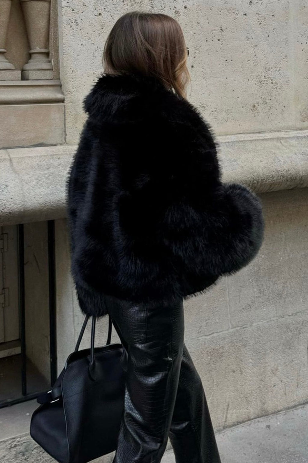 Faux Fur Collar Long Sleeve Jacket - 3