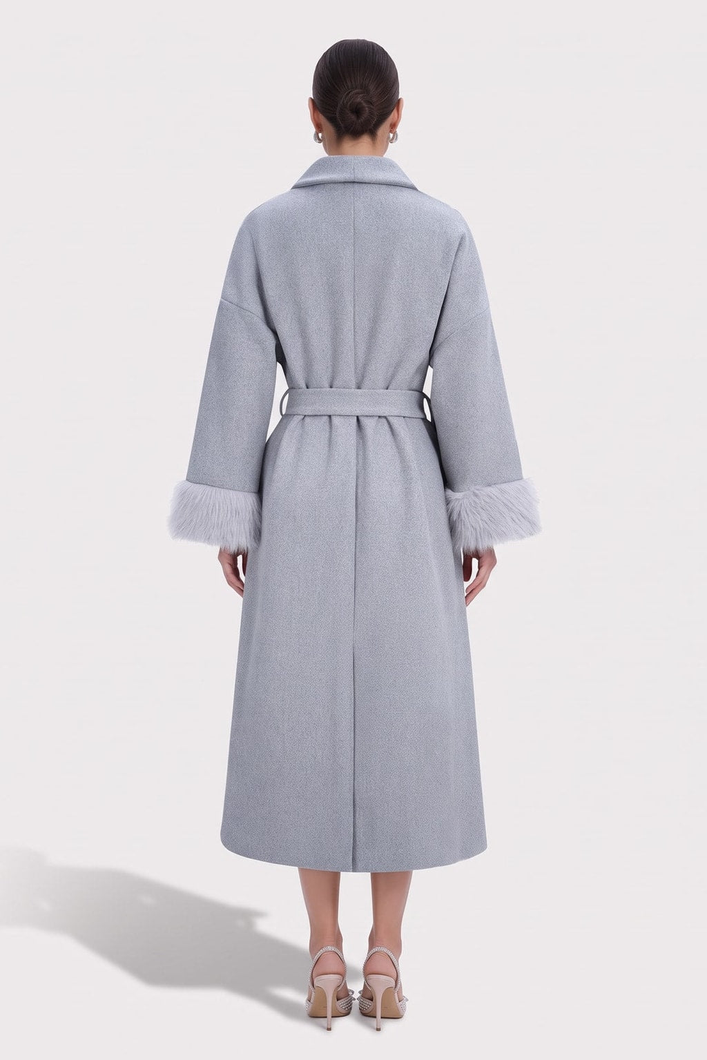 Woolen Tie-Waist Open-Front Long Coat - 3