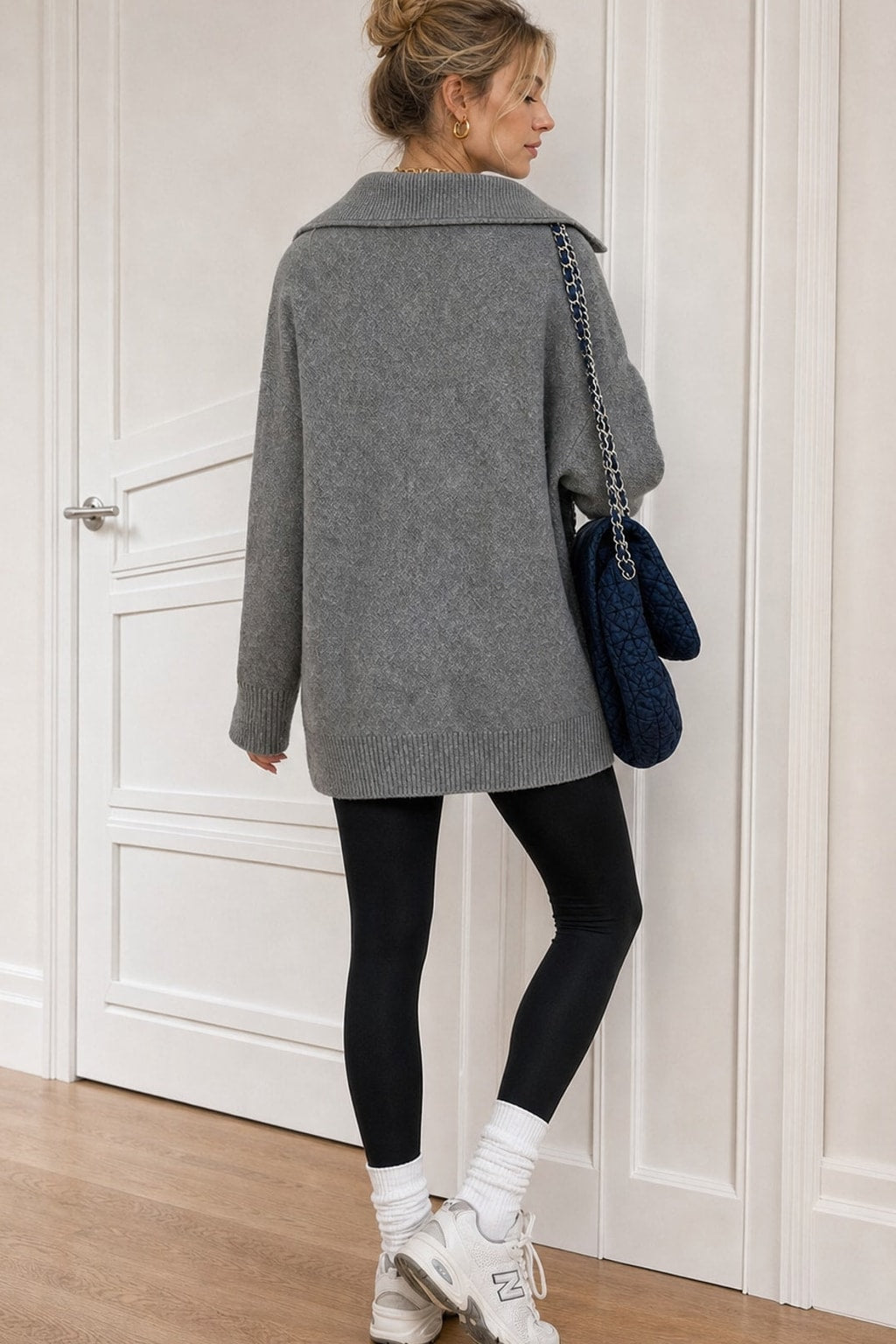 Knit Cardigan Oversized Open Collar - 3