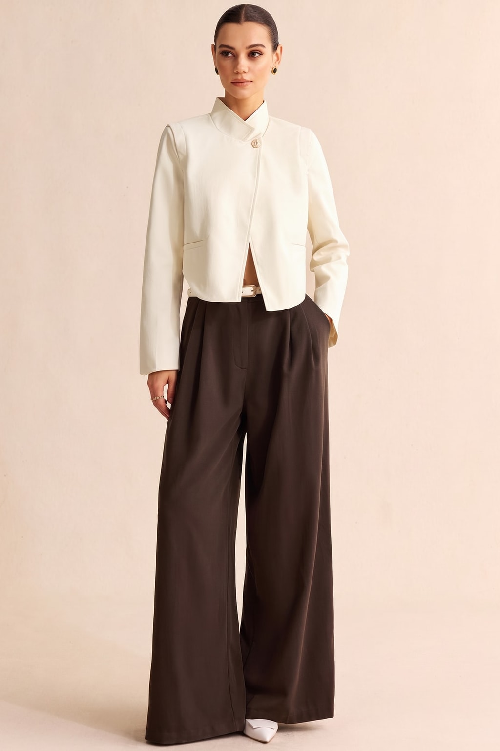 Twill Button-Front Blazer With Faux Pockets - 3