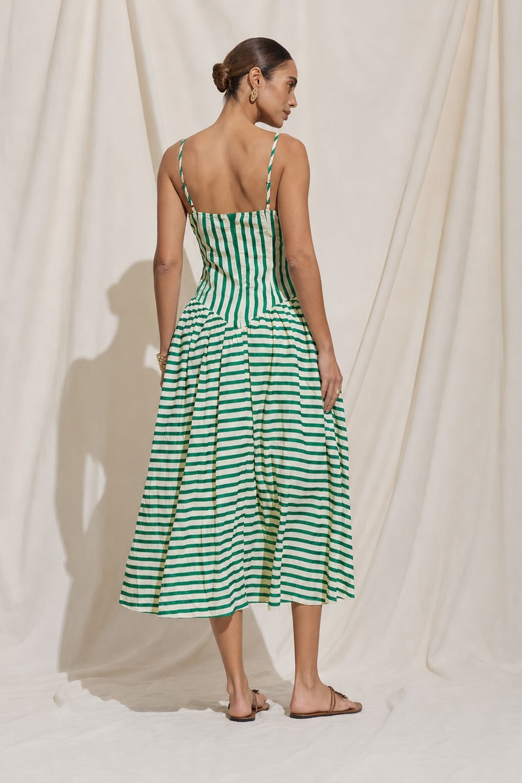 Polyester Striped Maxi Dress With Ruched Zipper Detail - 3