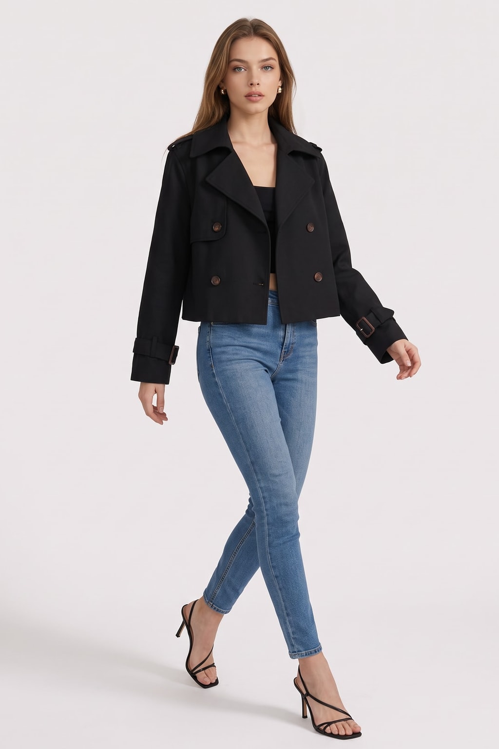 Cotton Blend Cropped Trench Jacket - view 3