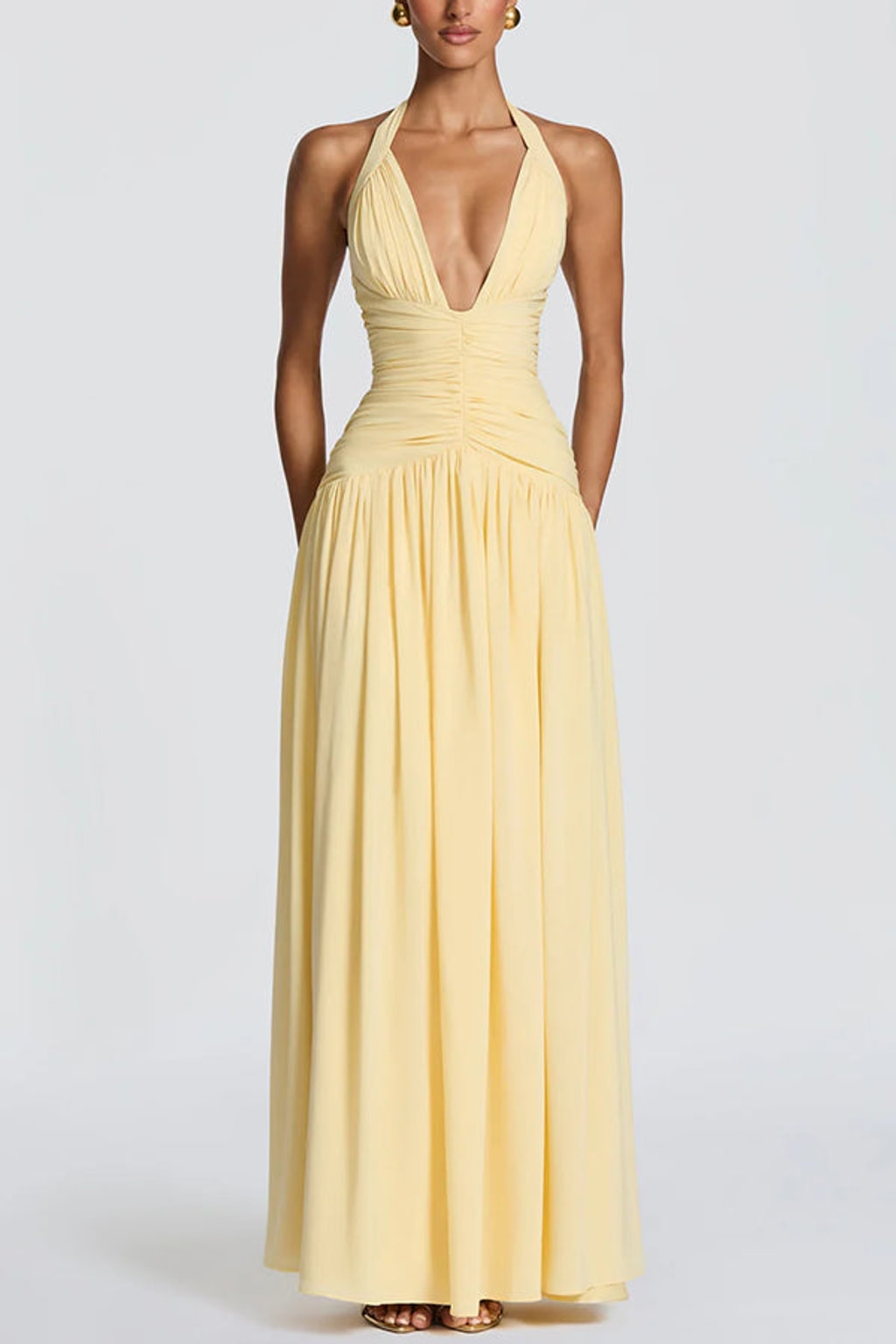 Chiffon Halter Maxi Dress with Thigh Slit - view 3