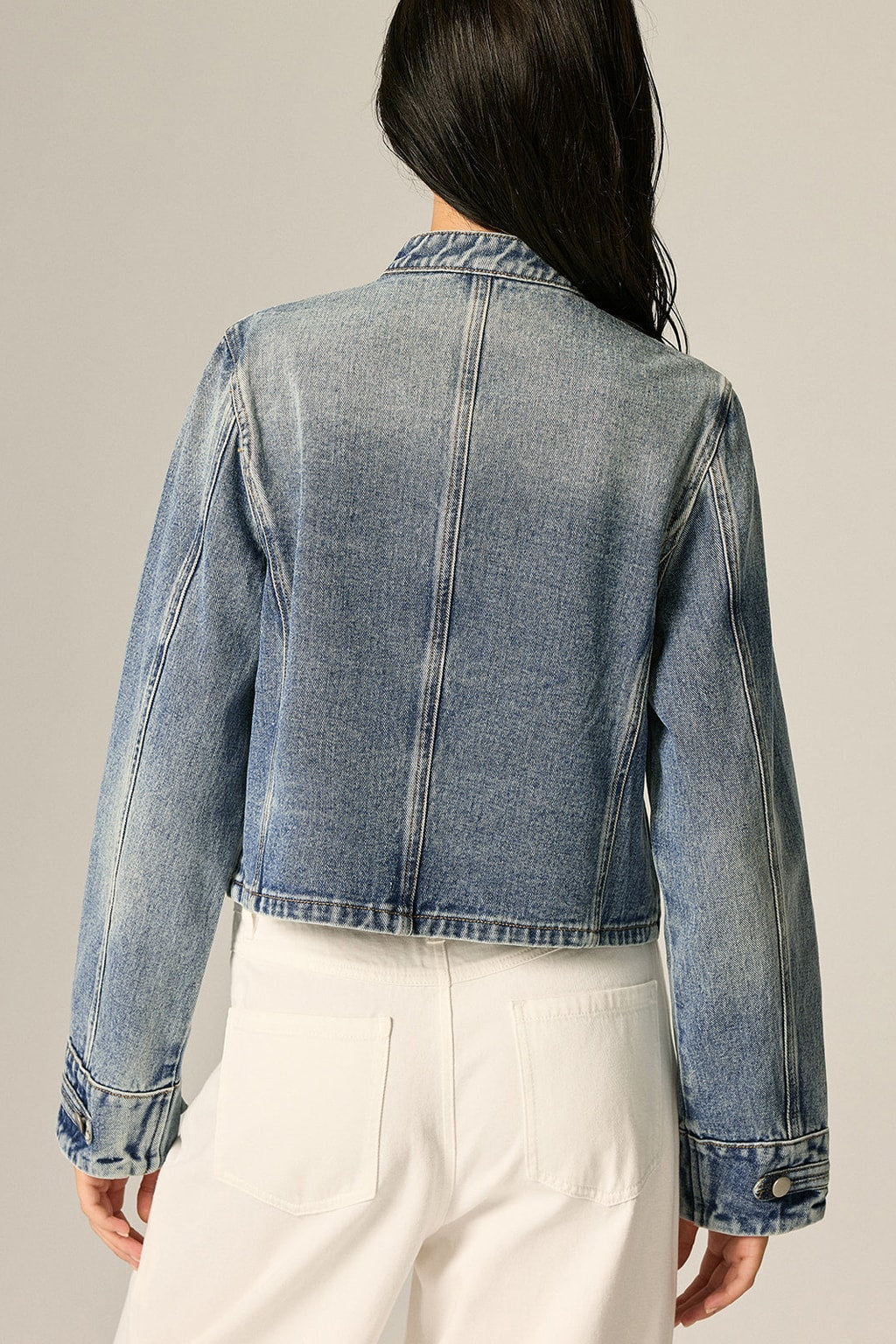 Denim Jacket With Mandarin Collar - 3