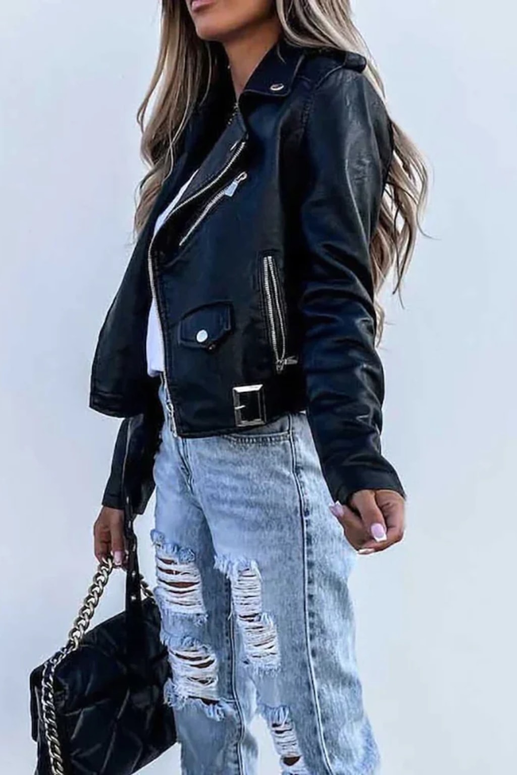 Timeless Leather Jacket With Stand Collar And Belt - 3