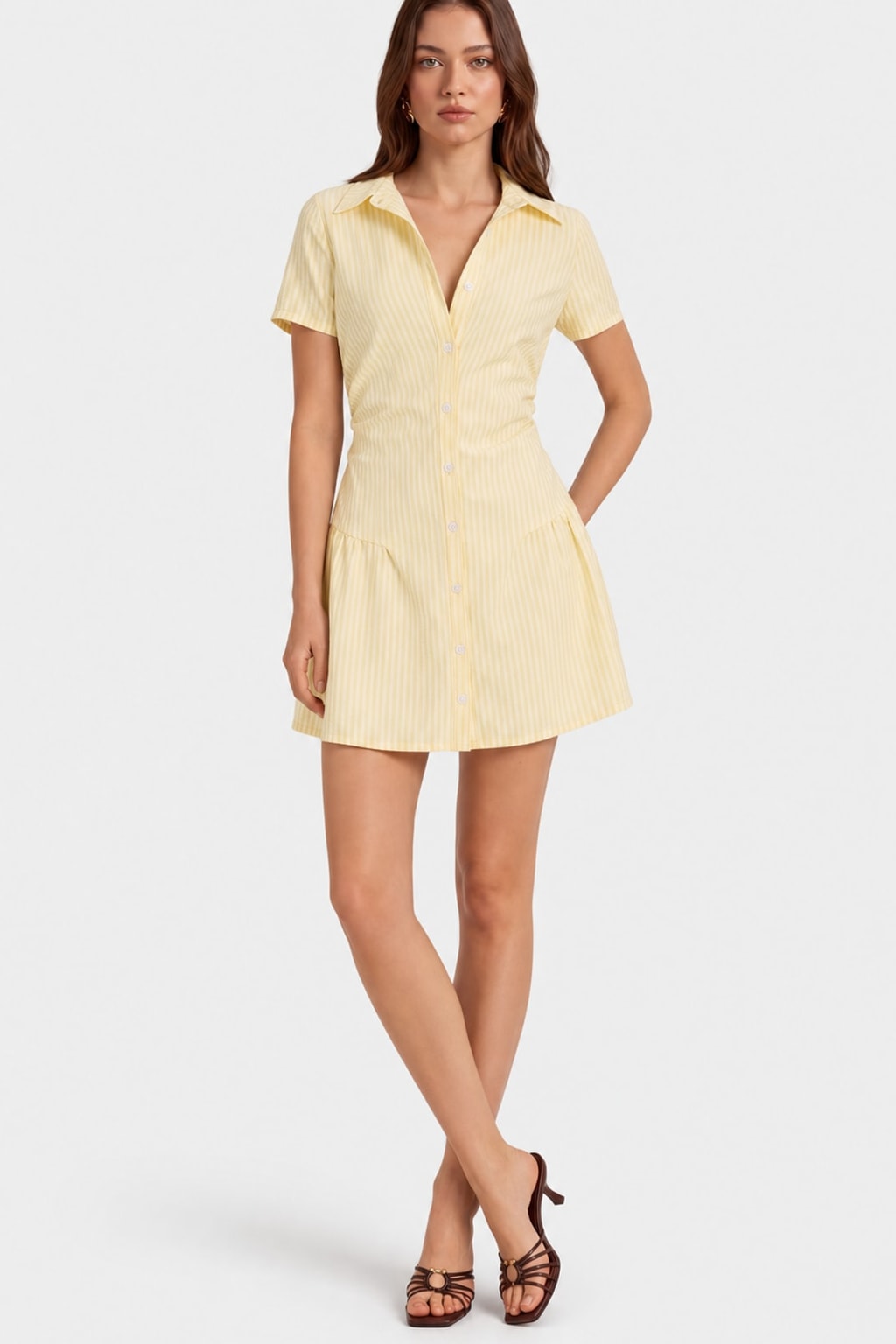 Polyester Striped V-Neck Mini Dress - 3
