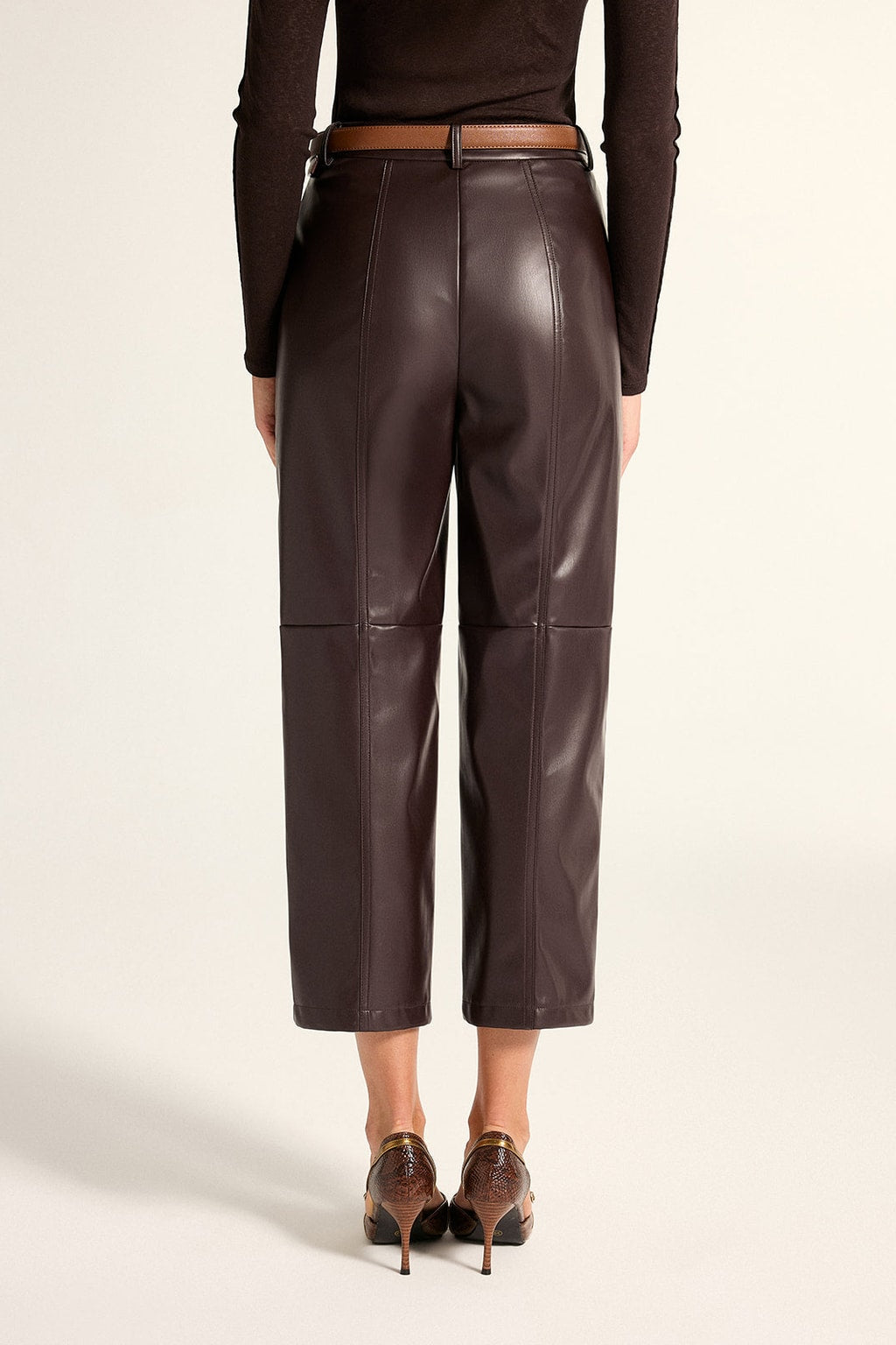 Faux Leather Cropped Straight Leg Pants - 3
