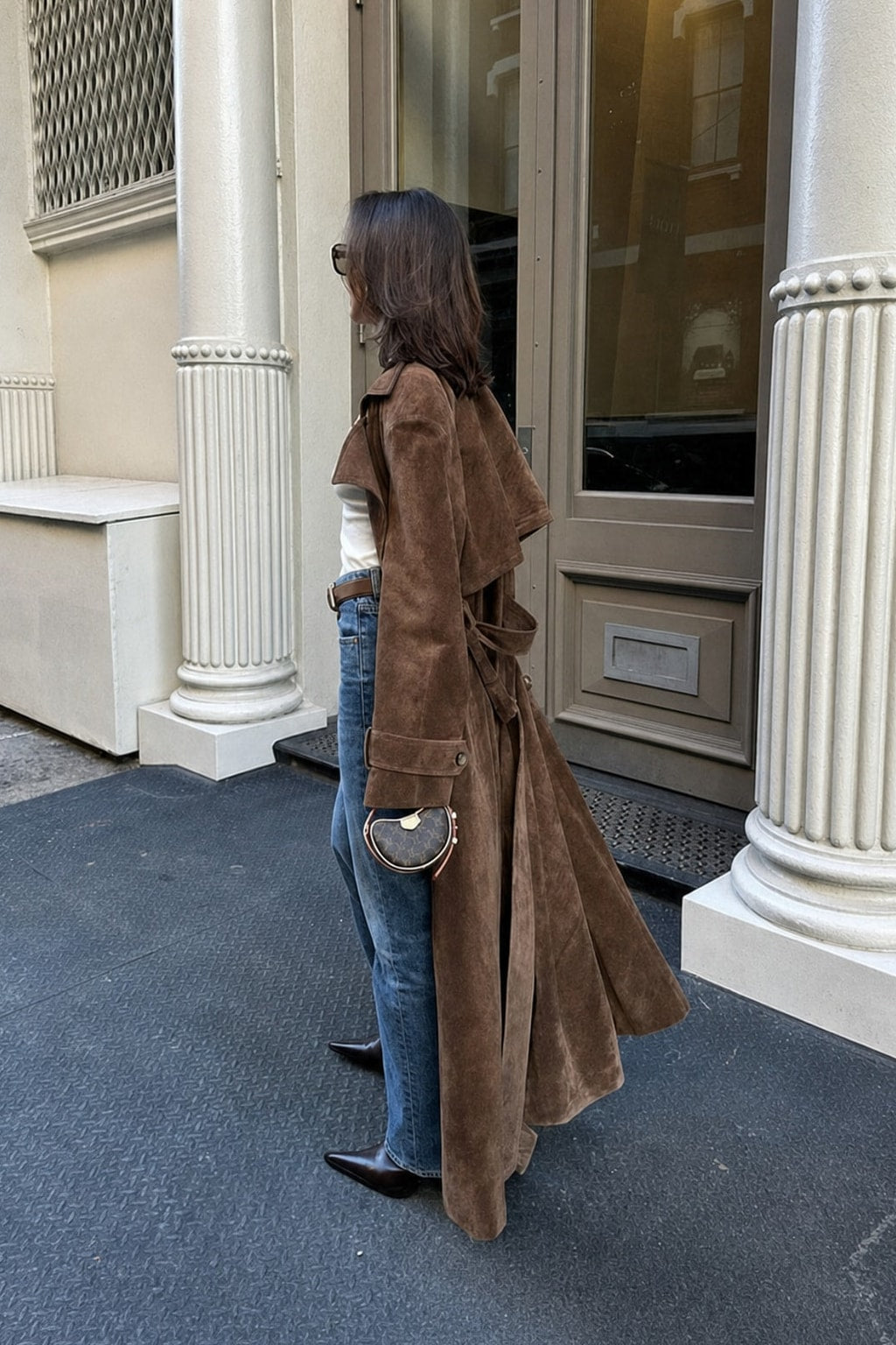 Warm Suede Trench Coat With Belted Waist - 3