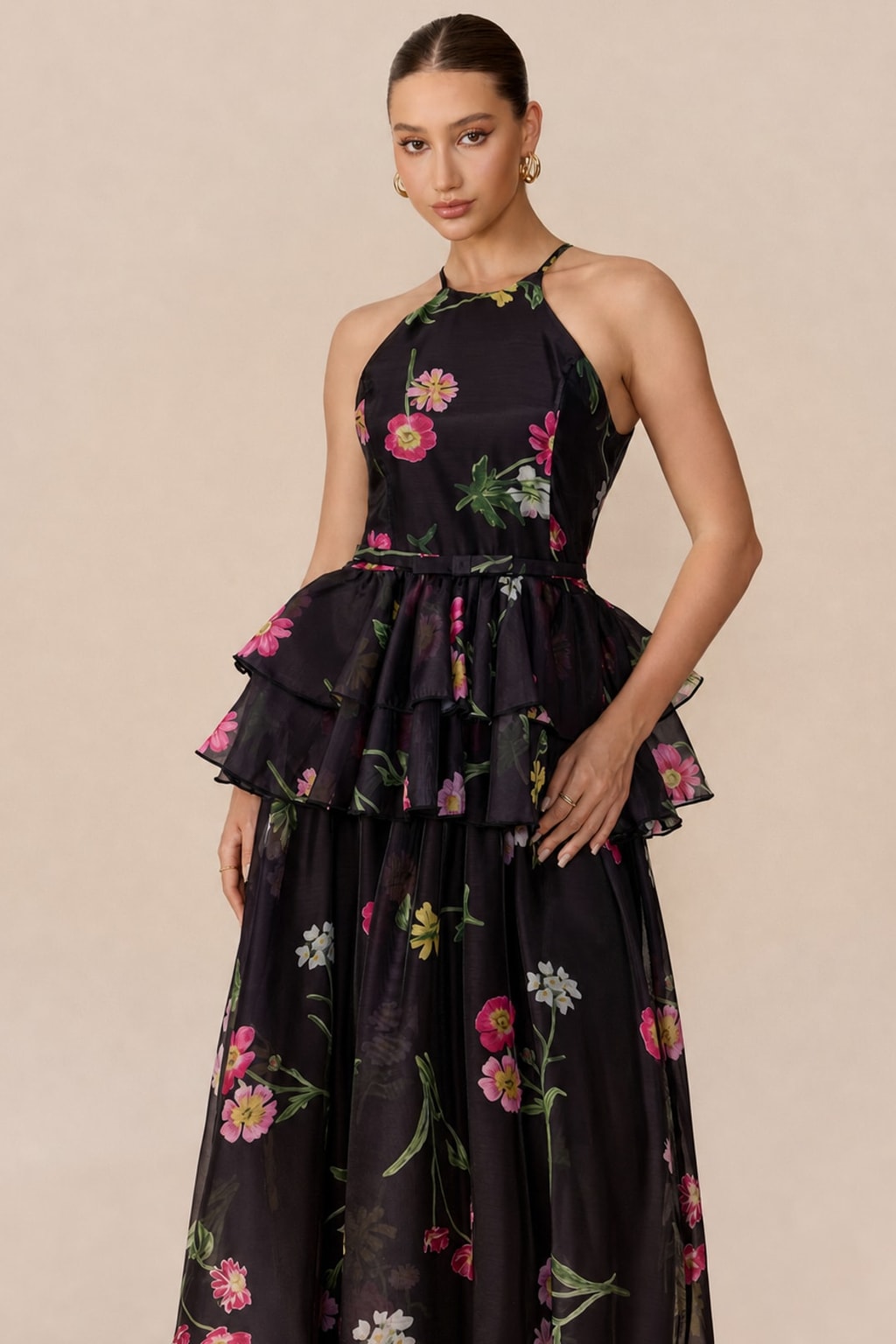 Terylene Floral Print Tiered Maxi Dress - 3