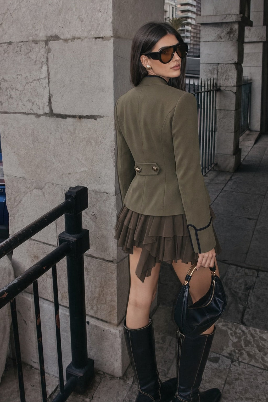 Polyester Military Jacket With Frogging Trim - 3