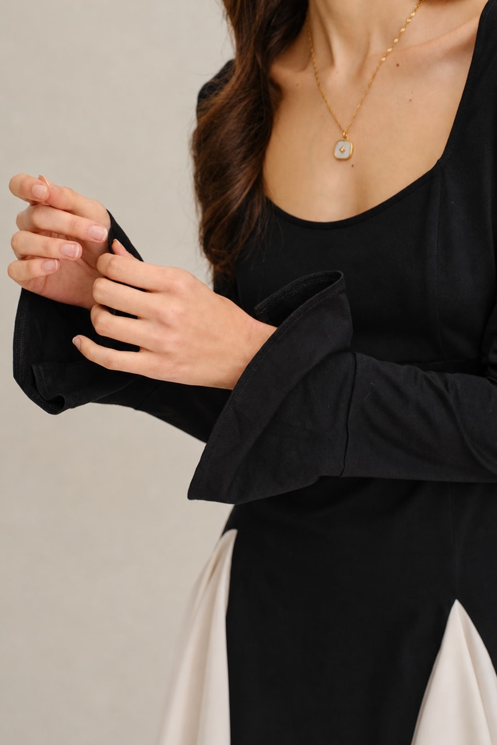 Black Viscose Blend Bell Sleeve Mini Dress - 3