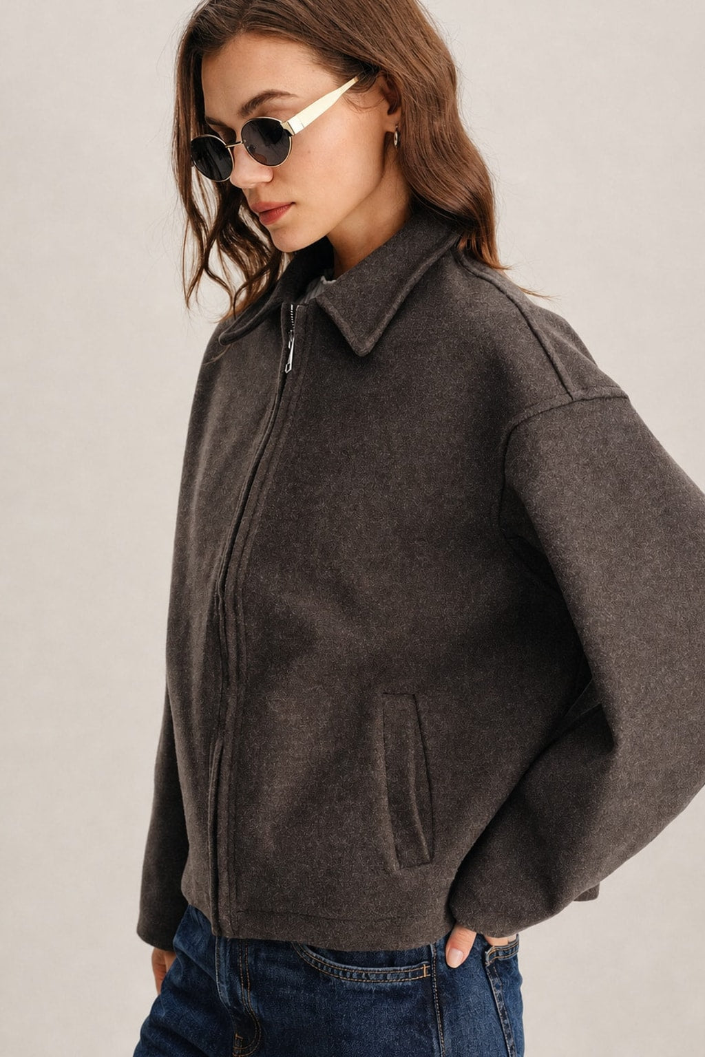 Polyester Zip Jacket with Pockets In Coffee - 3