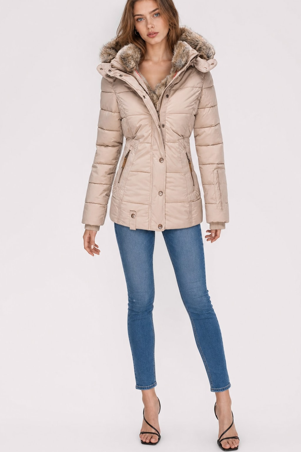 Warm Padded Hooded Winter Jacket With Fur-Trimmed Hood - 3