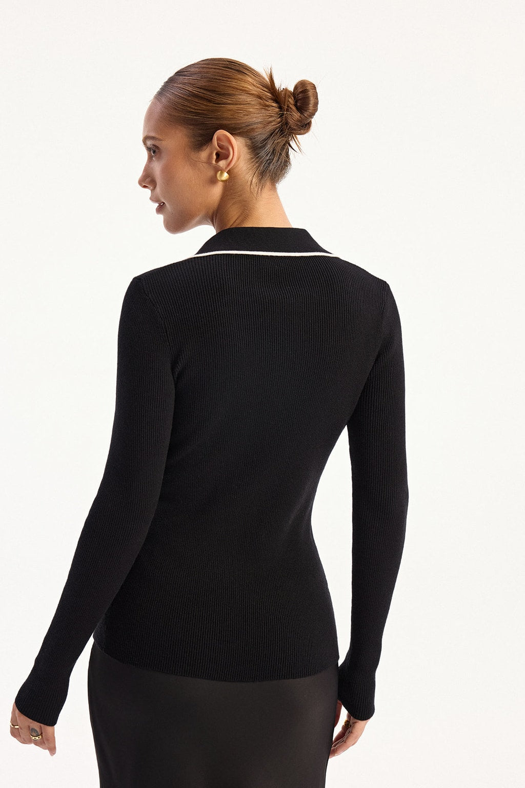 Knit Cardigan With Contrast-Trim Polo Collar - 3