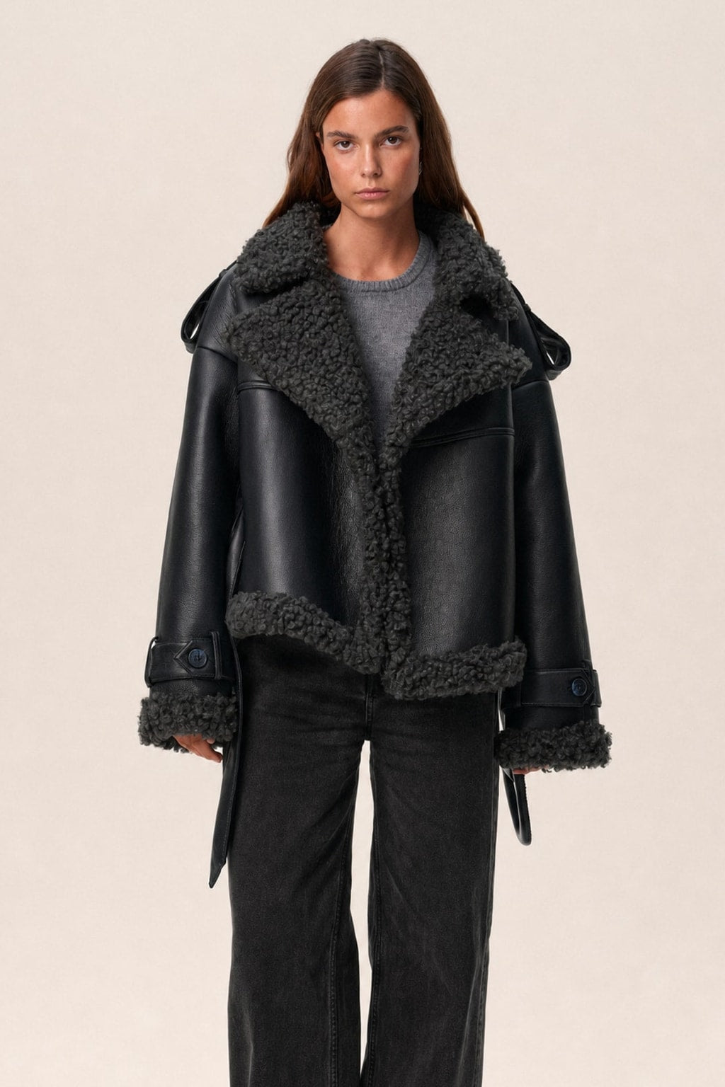 Cozy Shearling Coat with Adjustable Belt - 3