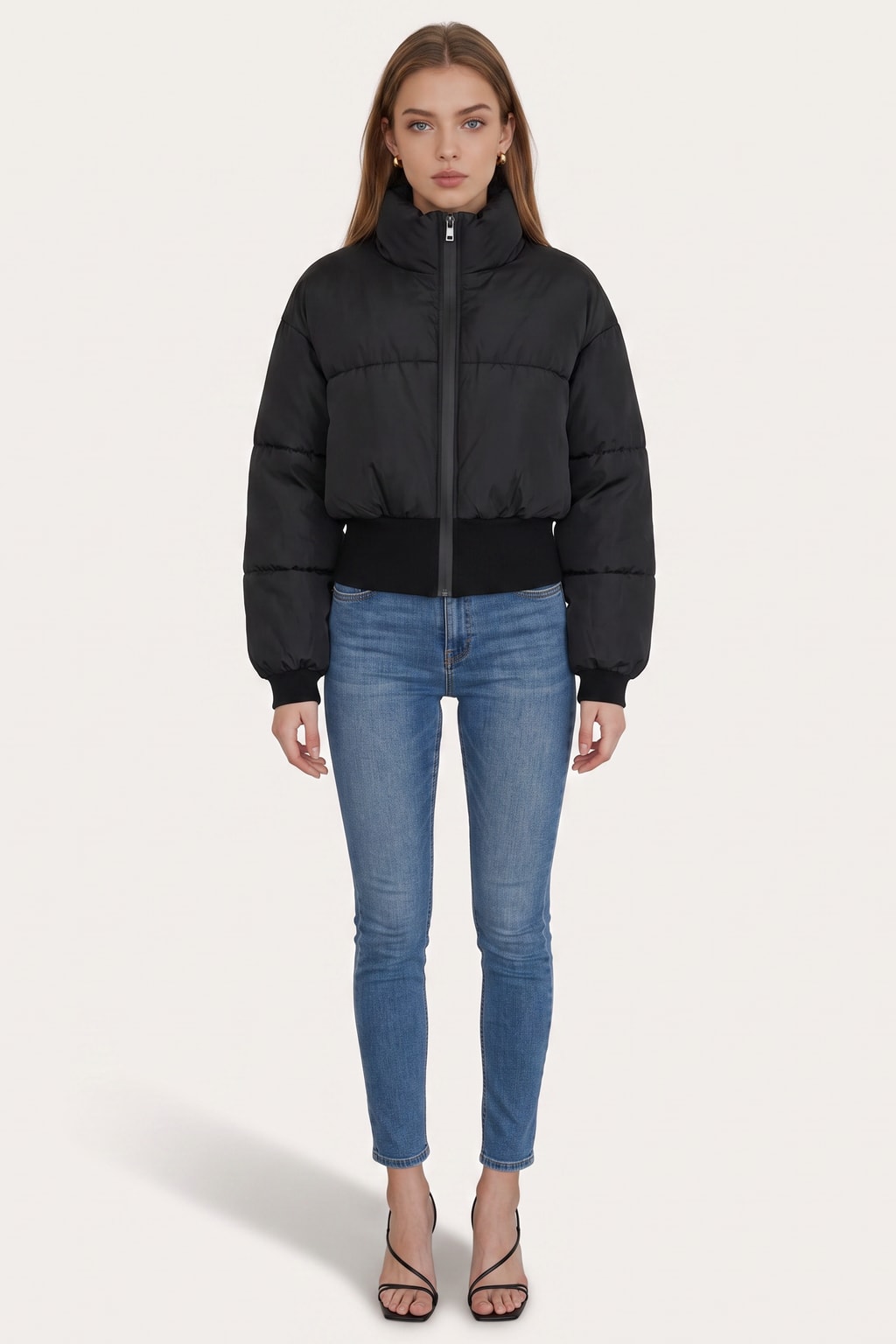 Cozy Quilted Padded Crop Jacket With High Neck - 3