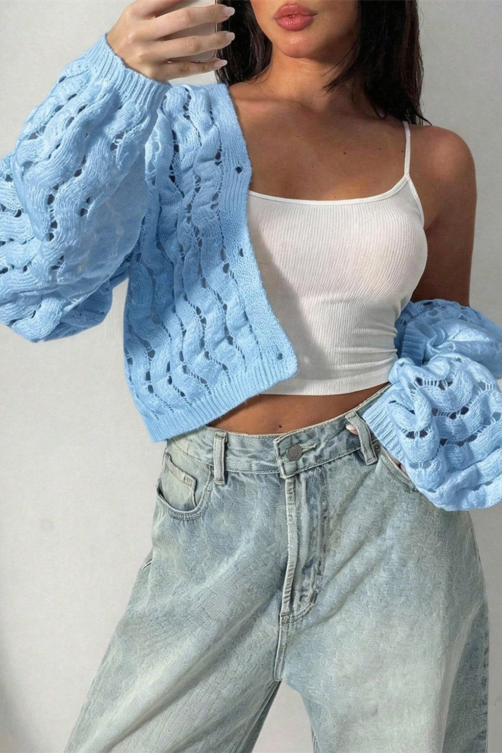 Ivory Knit Open-Front Cardigan Sweater - 5