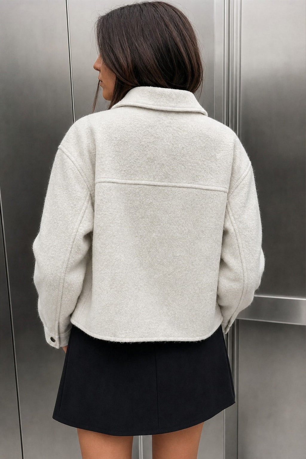 Off White Polyester Zip-Up Jacket with Pockets - 3