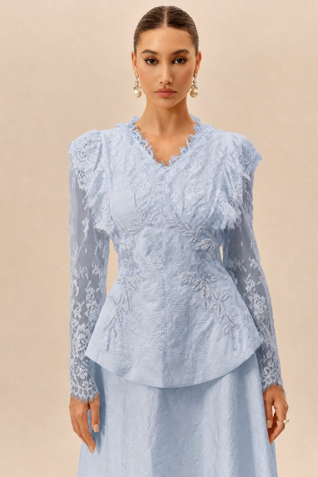 Terylene Beaded Embroidery Jacket And Skirt Set - 3