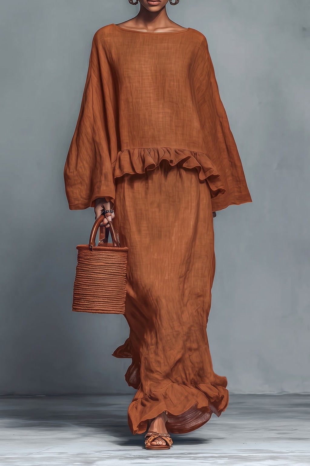 Effortless Ruffled Two-Piece Blouse and Skirt Set - 3