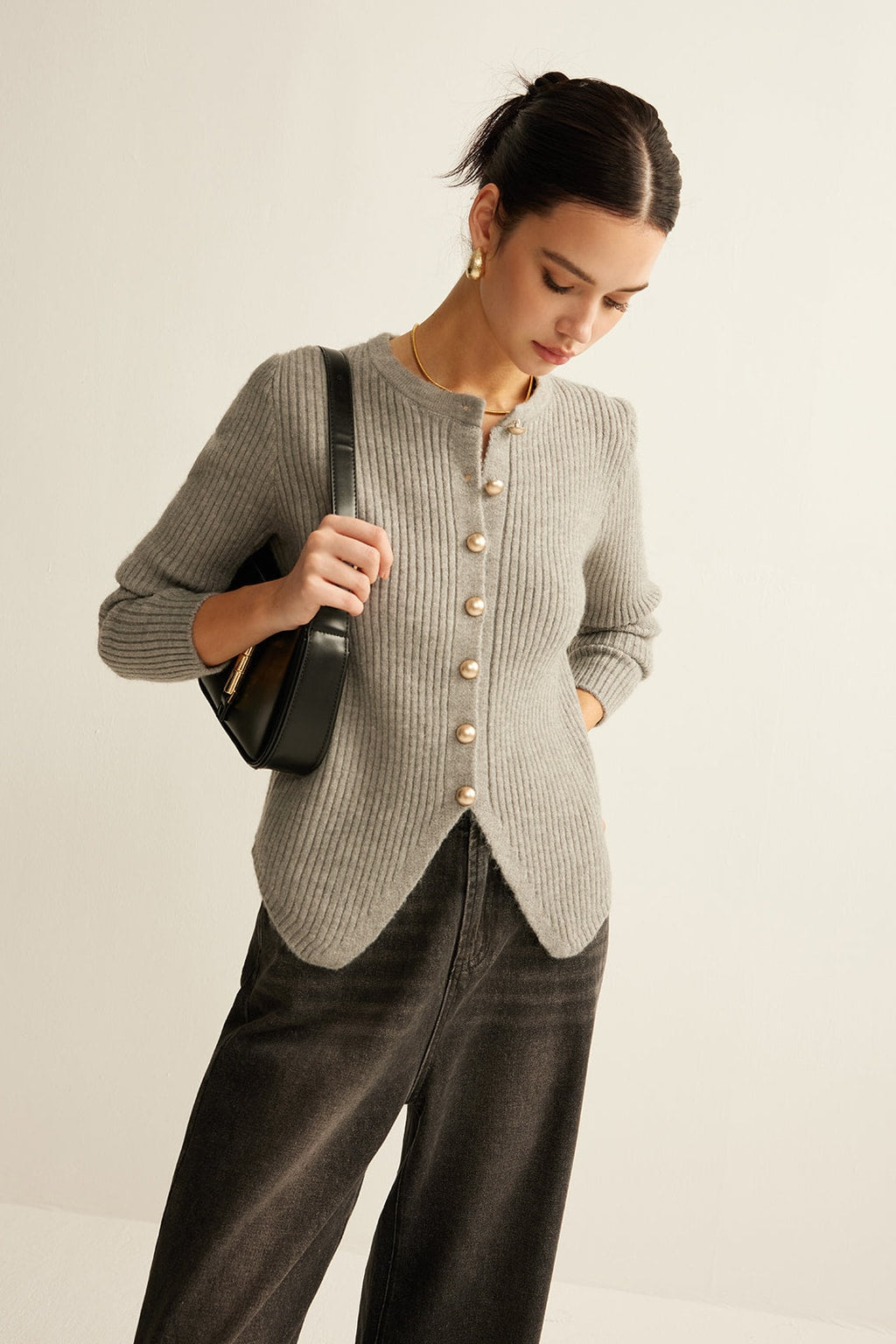 Knit Button-Front Split-Hem Cardigan - 3