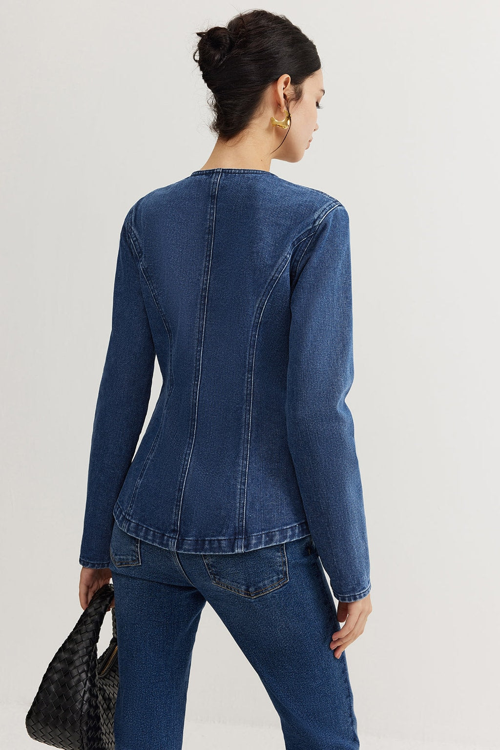 Denim Slim Jacket With Button Front - 3