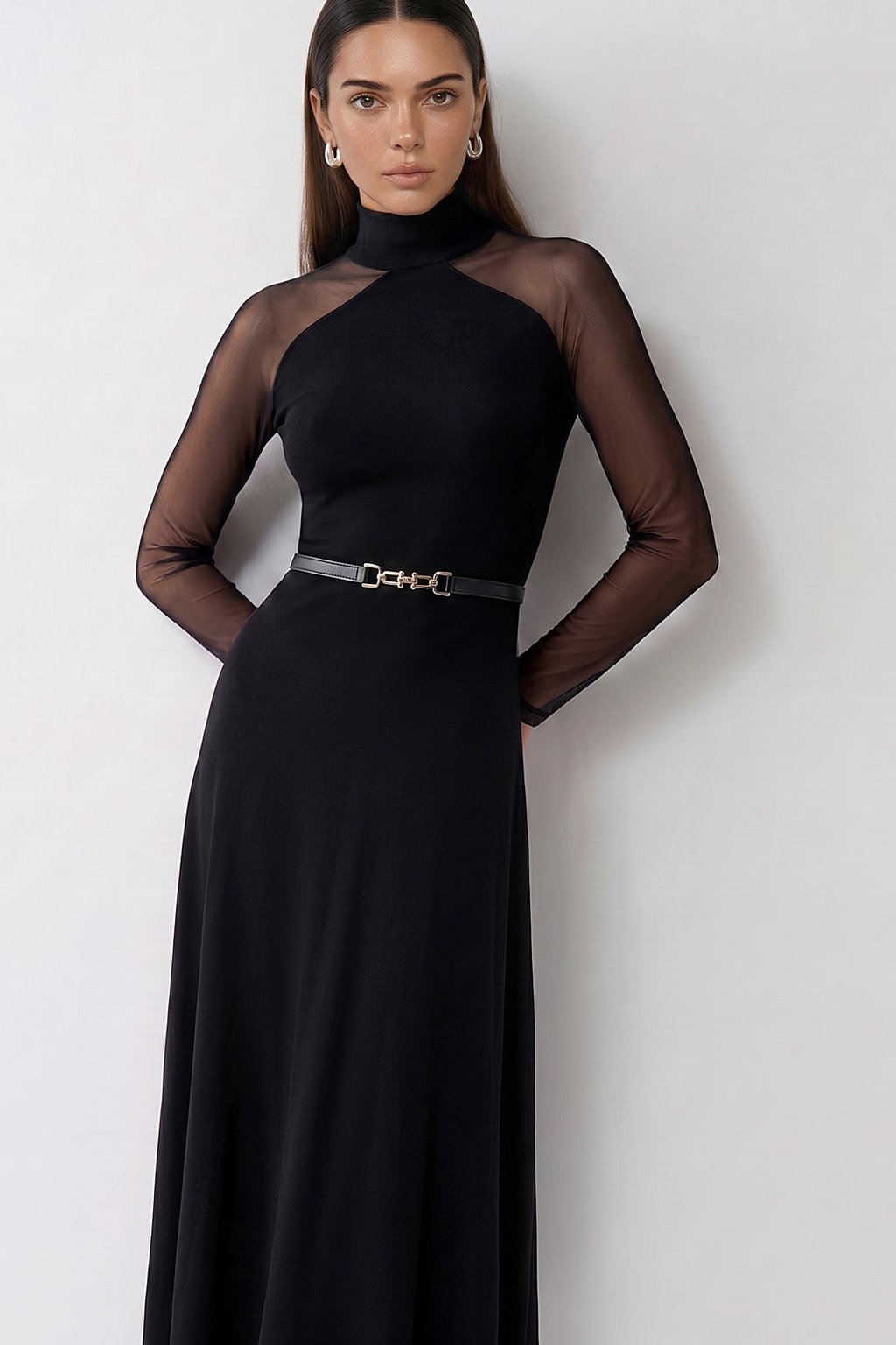 Jersey Belted Maxi Dress In Black - 3