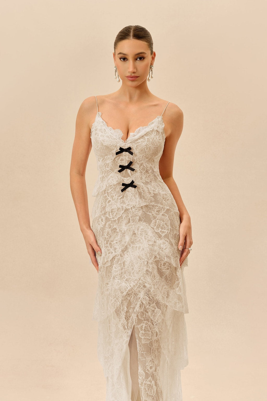 Terylene Lace Layered-Hem Maxi Dress - 3