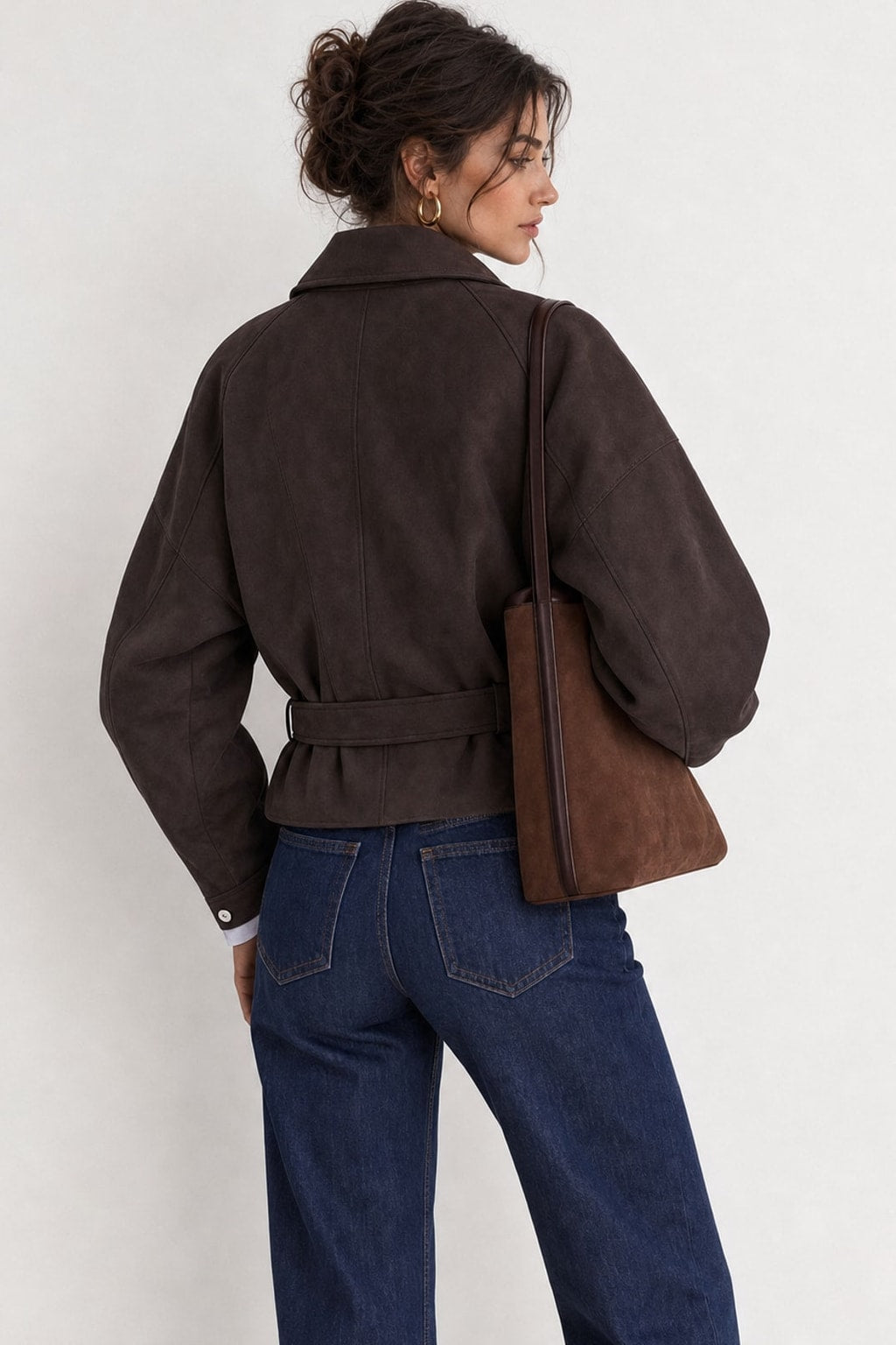 Faux Suede Belted Moto Jacket - 3