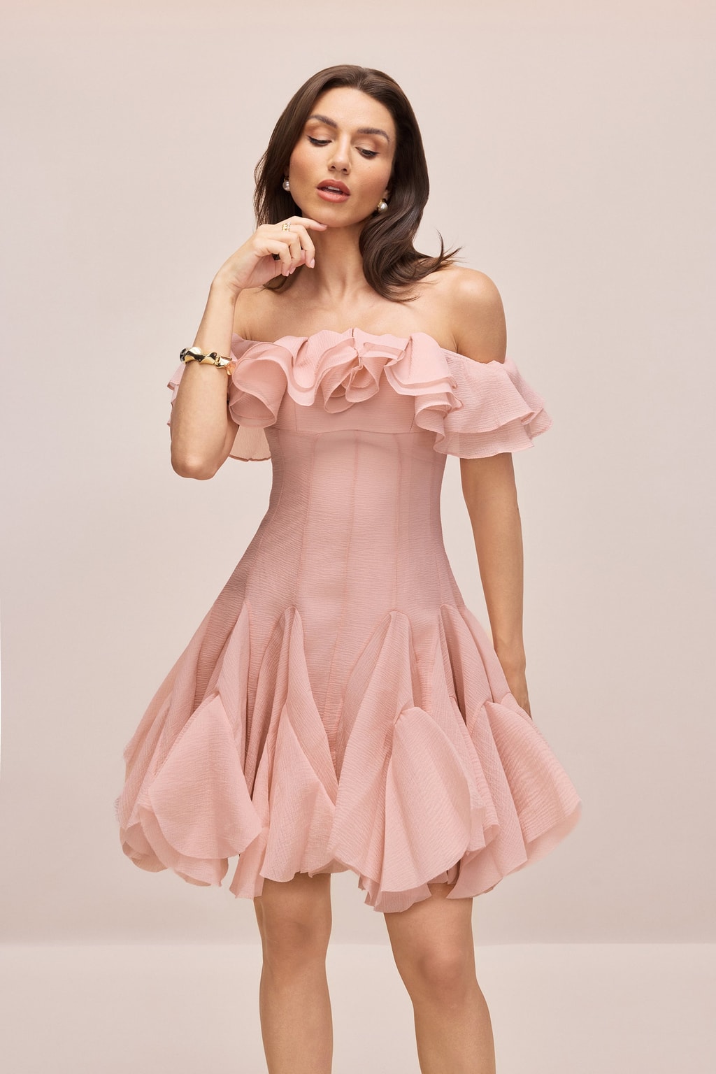 Terylene Off-Shoulder Ruffle Mini Dress - 3
