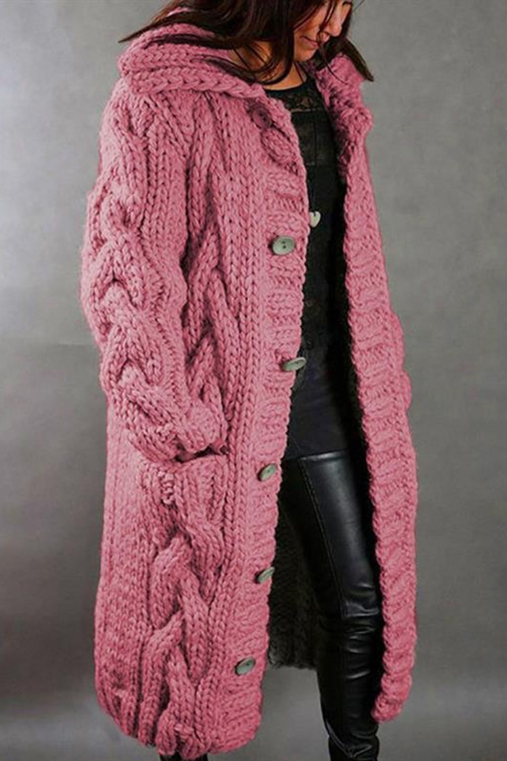 Cable Knit Longline Hooded Coat - view 3