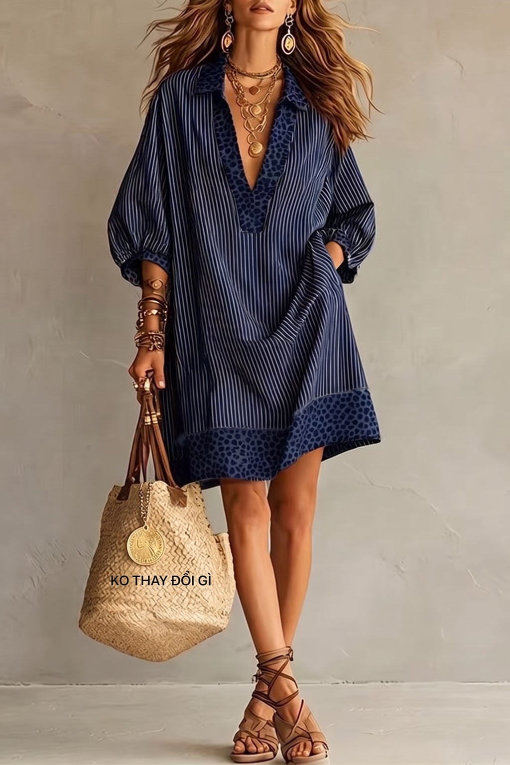 Effortless Polyester Striped Contrast Mini Dress With Pockets - 3