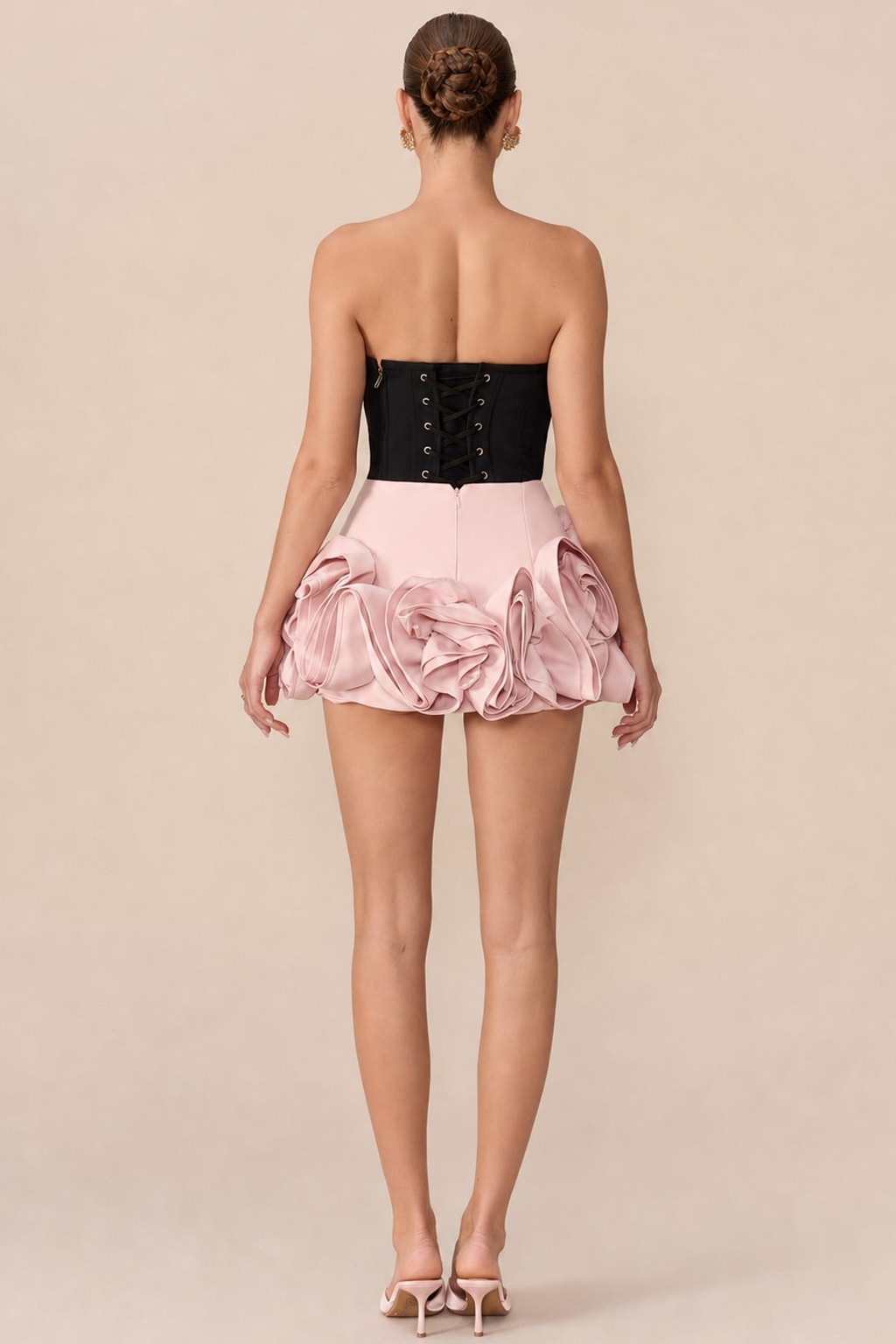 Terylene Bow-Front Corset Top And Floral Mini Skirt Set - 4