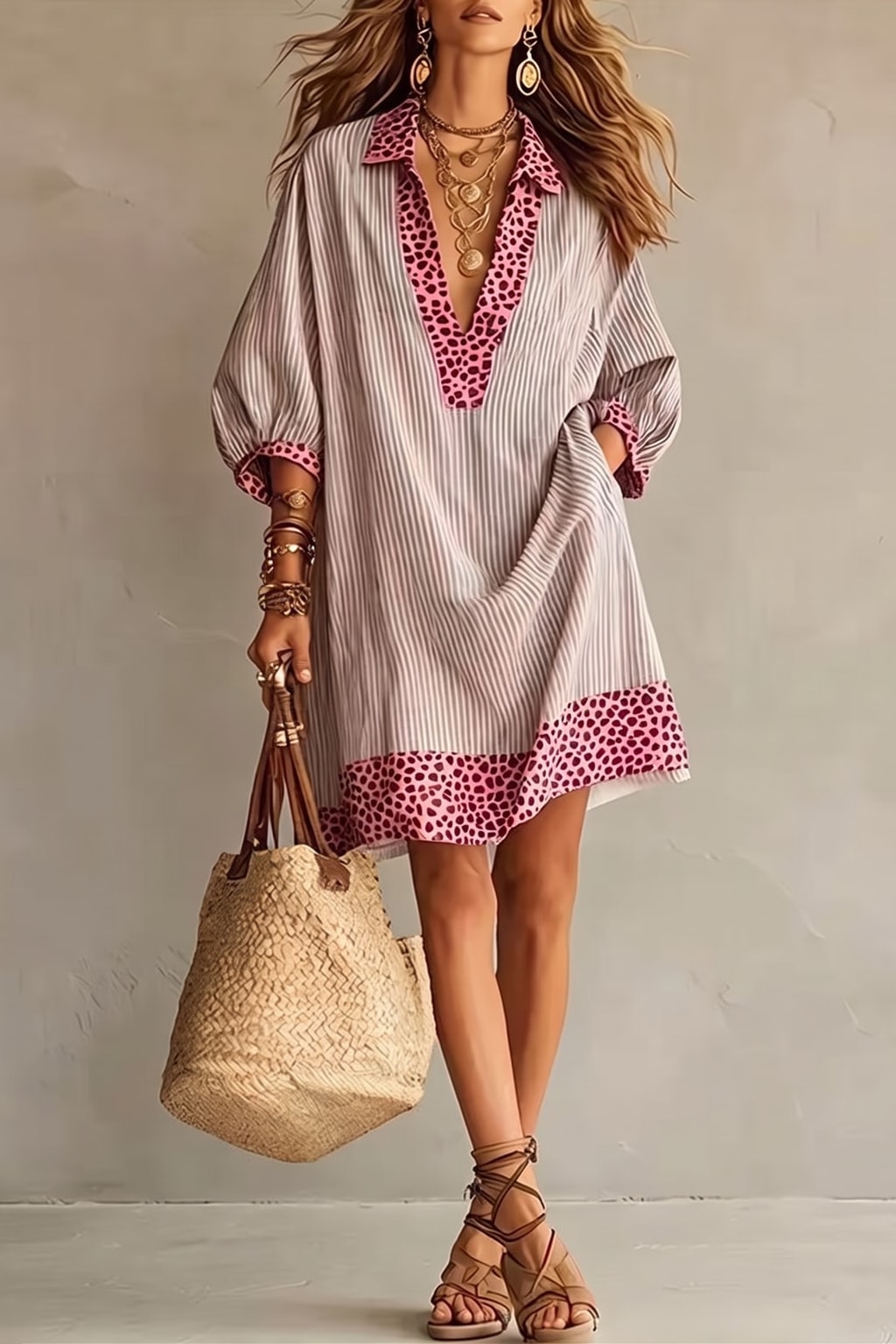 Effortless Polyester Striped Contrast Mini Dress With Pockets - 4