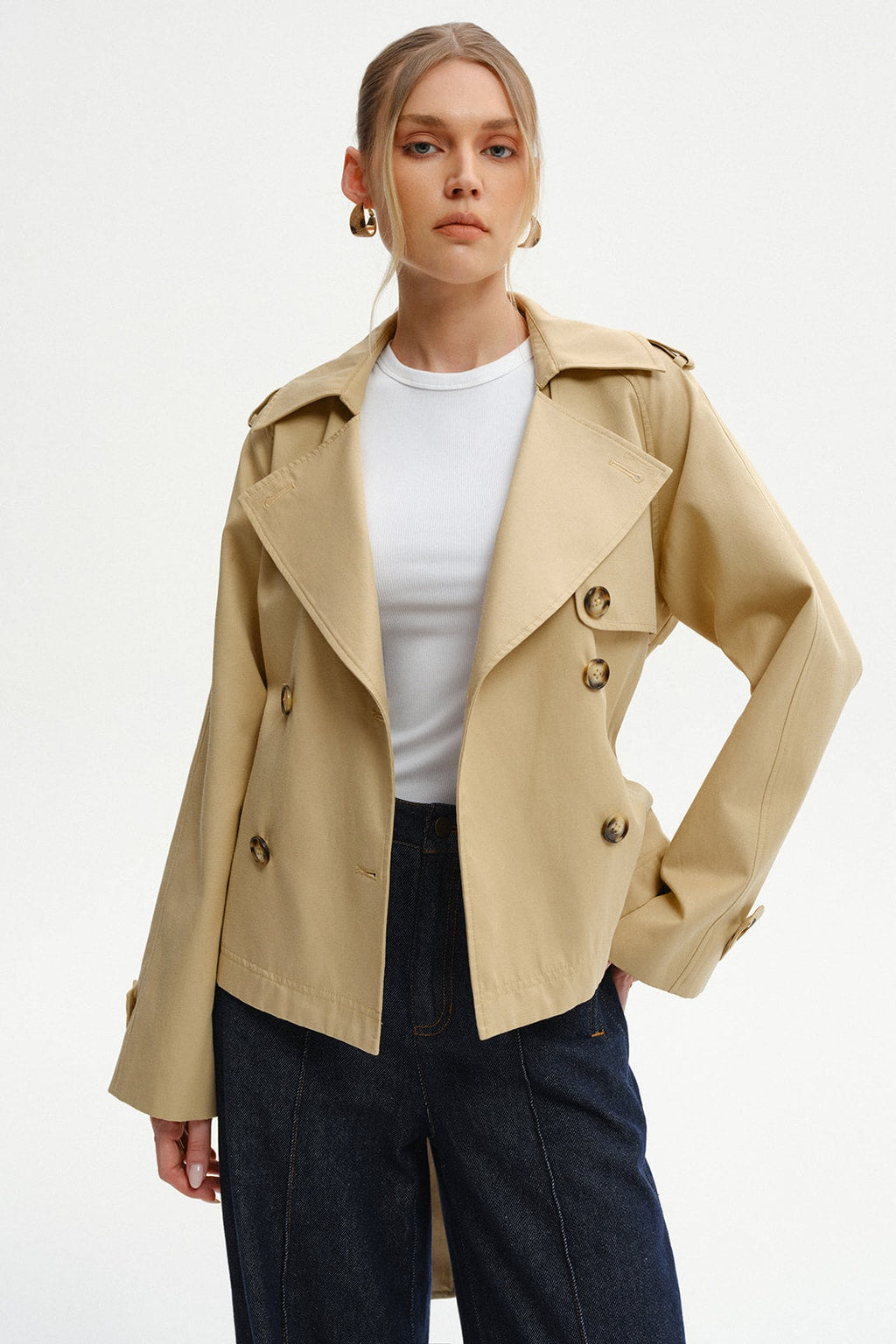 Cotton Blend Double-Breasted Trench Coat - 4