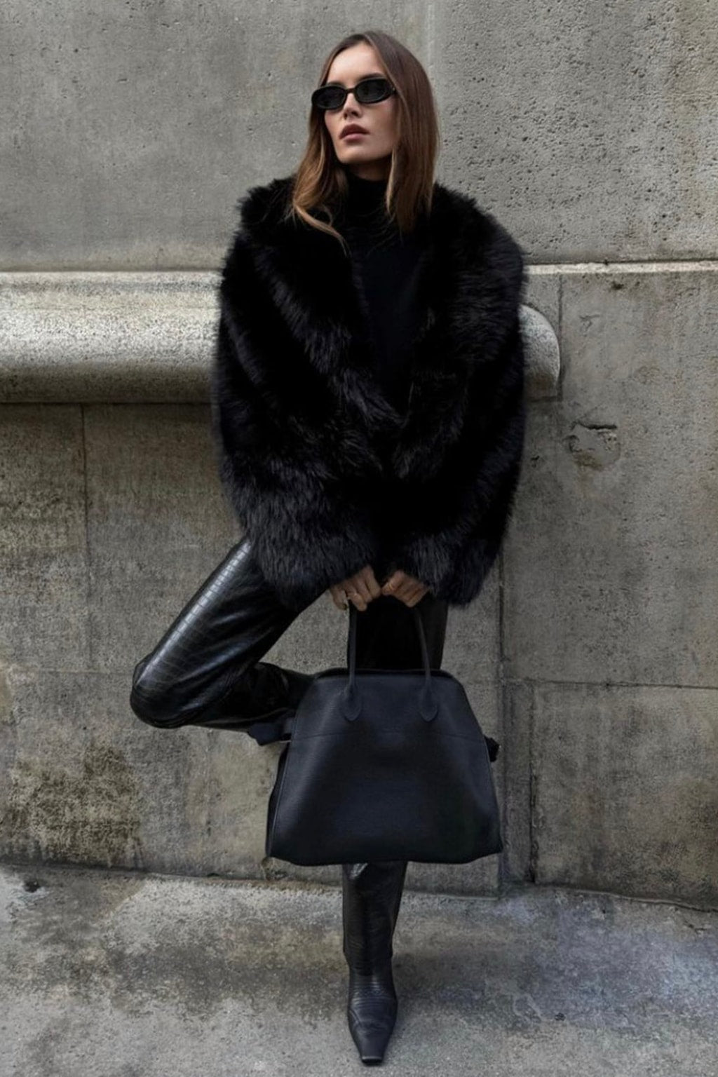 Faux Fur Collar Long Sleeve Jacket - 4