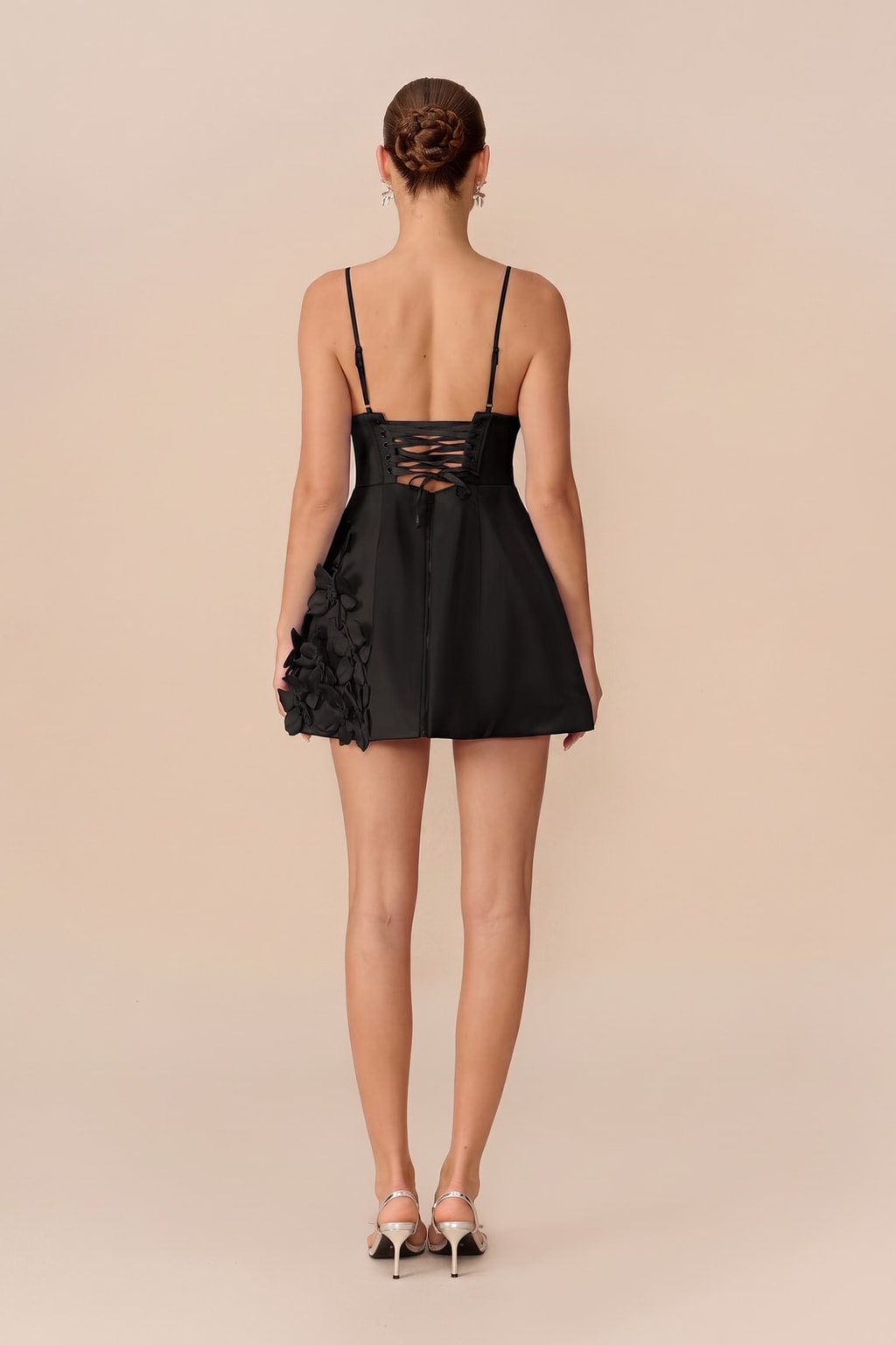 Polyester Floral Applique V-Neck Mini Dress - 4