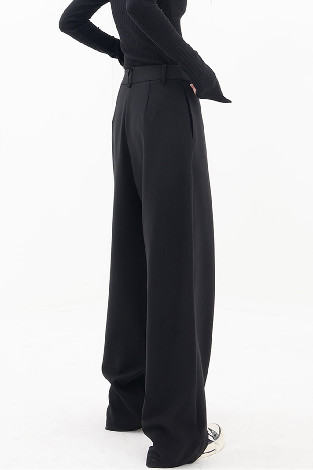 Woven Wide Leg Dress Pants With Asymmetrical Button Layer - 4