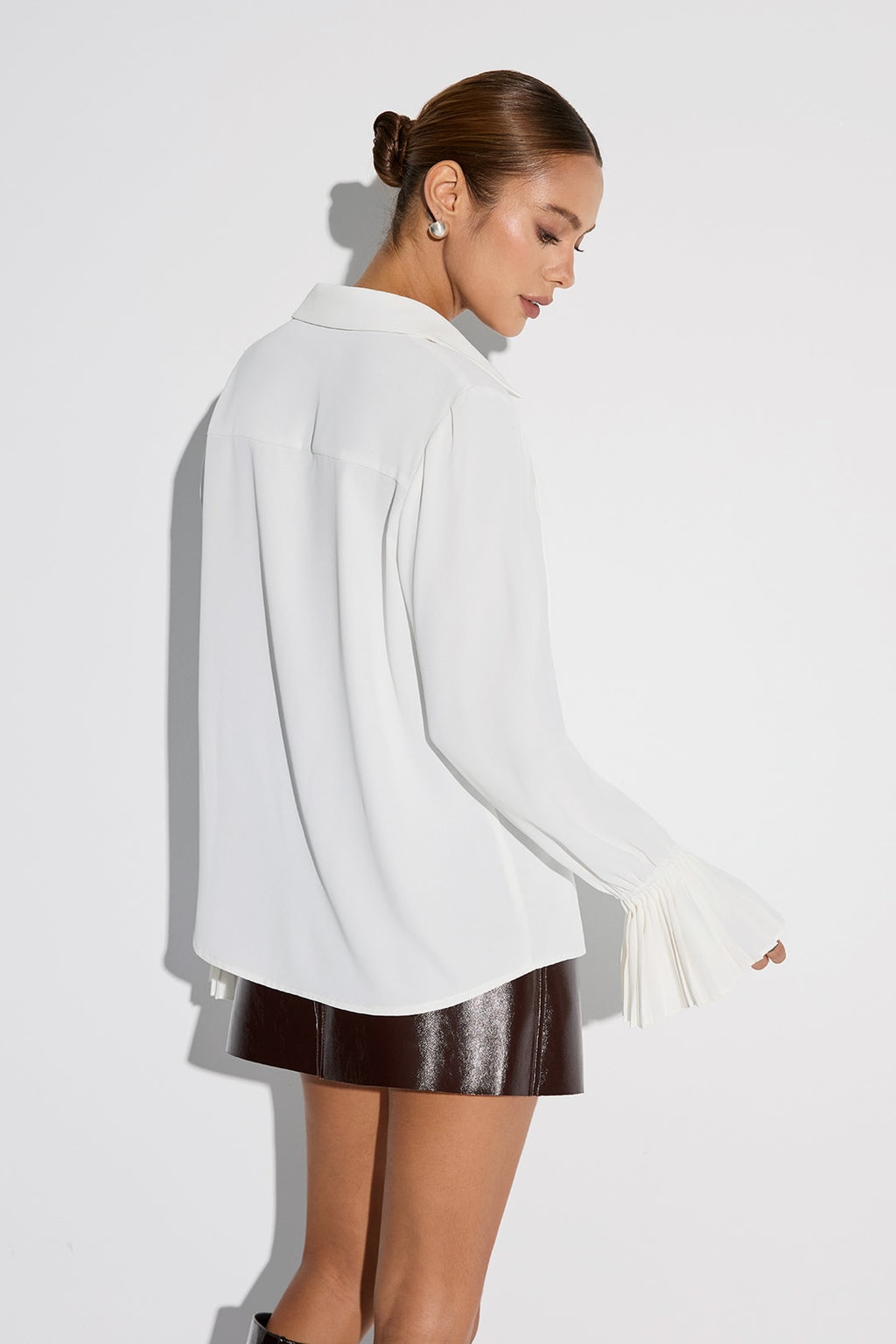 Polyester Pleated Bell Sleeve Shirt - 4