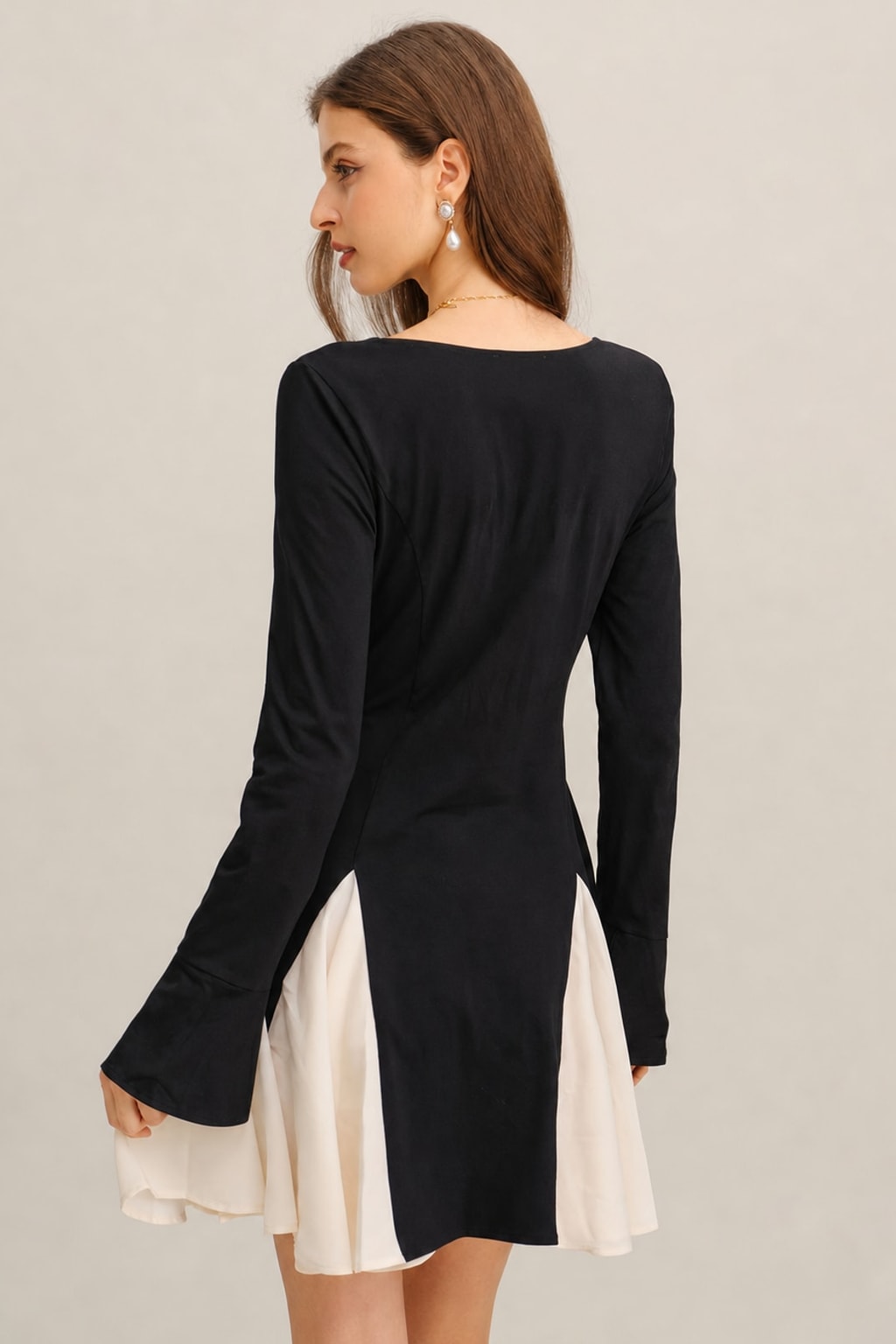 Black Viscose Blend Bell Sleeve Mini Dress - 4