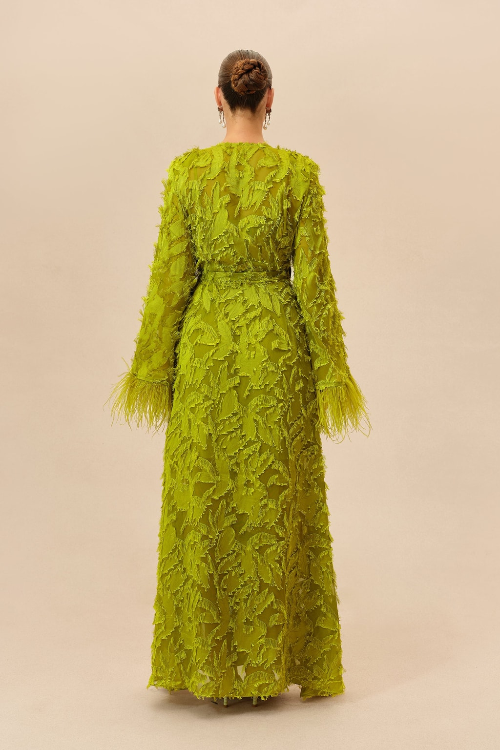Leaf Applique Wrap Maxi Dress With Fringe Cuffs & Slip - 4