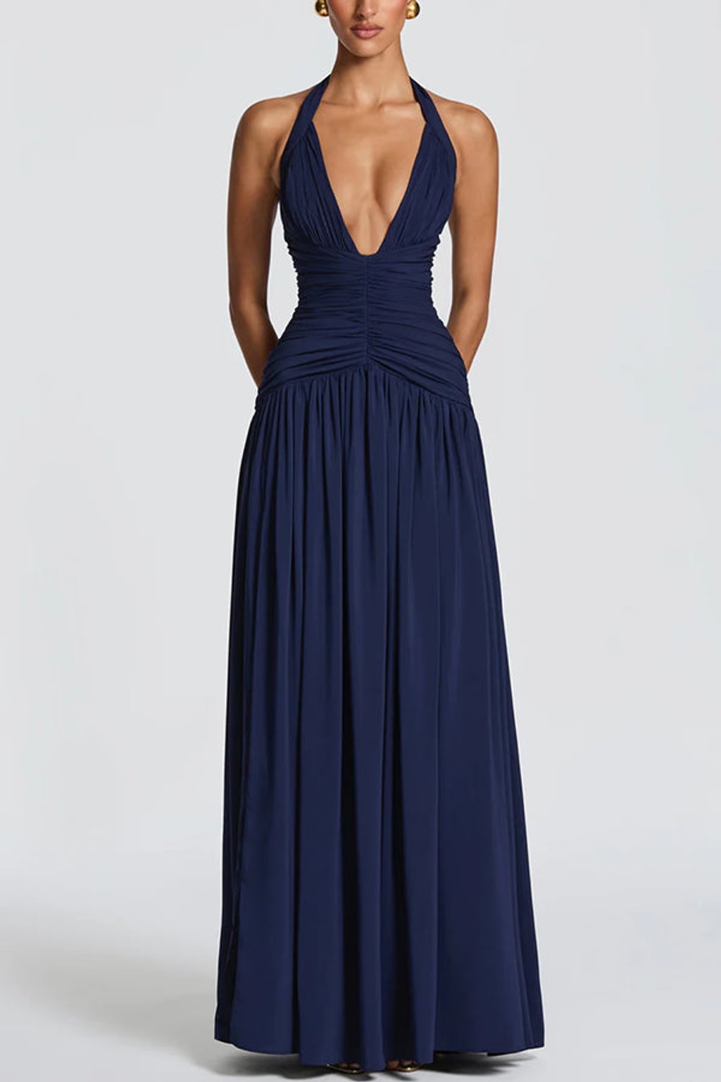 Chiffon Halter Maxi Dress with Thigh Slit - view 4