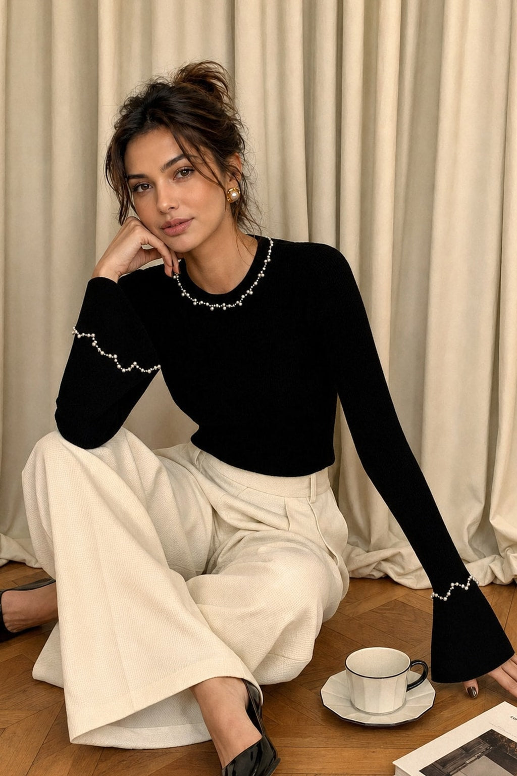 Knit Top With Beaded Ruffle Trim - 4