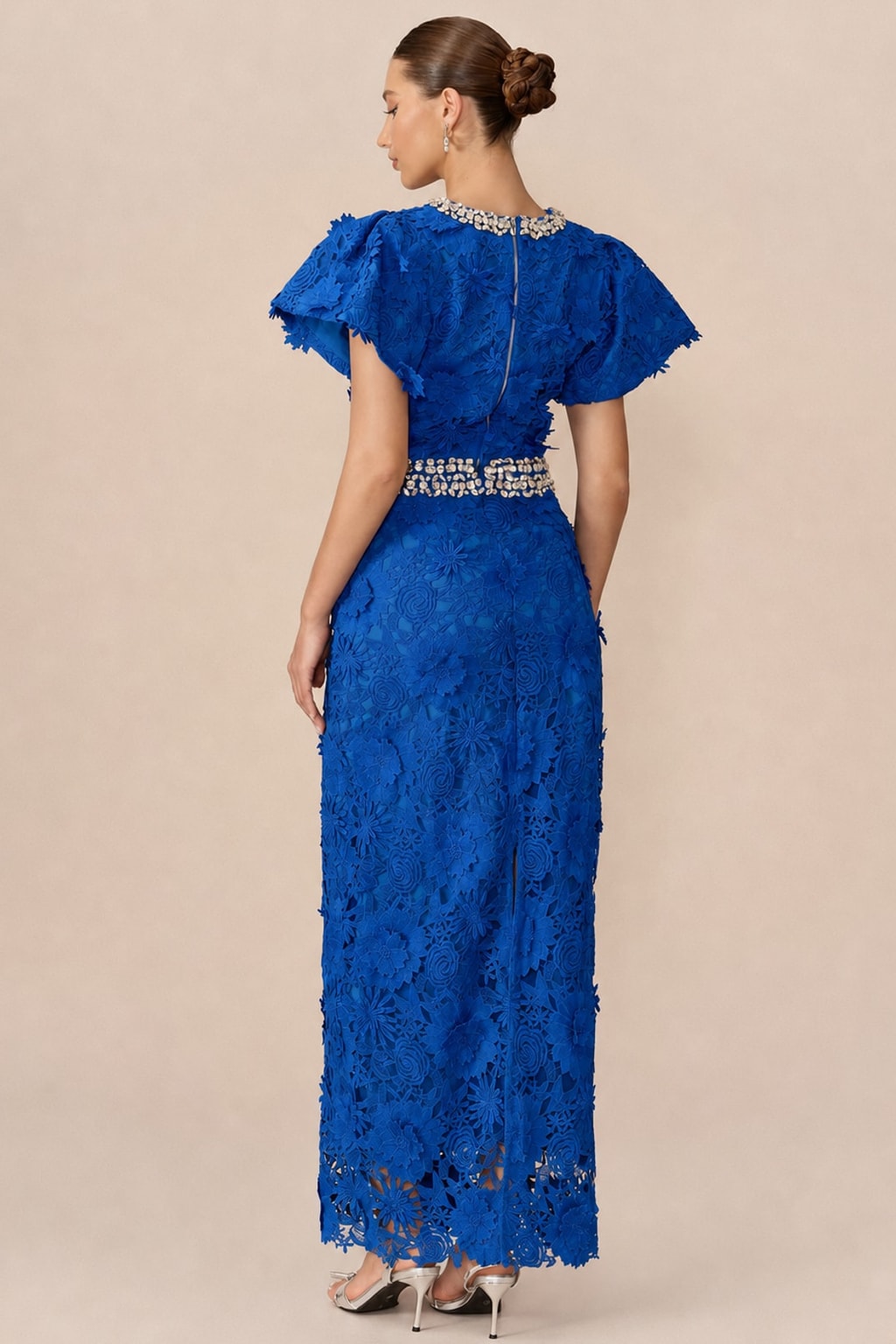 Lace Rhinestone Crop Top And Midi Skirt Set - 4