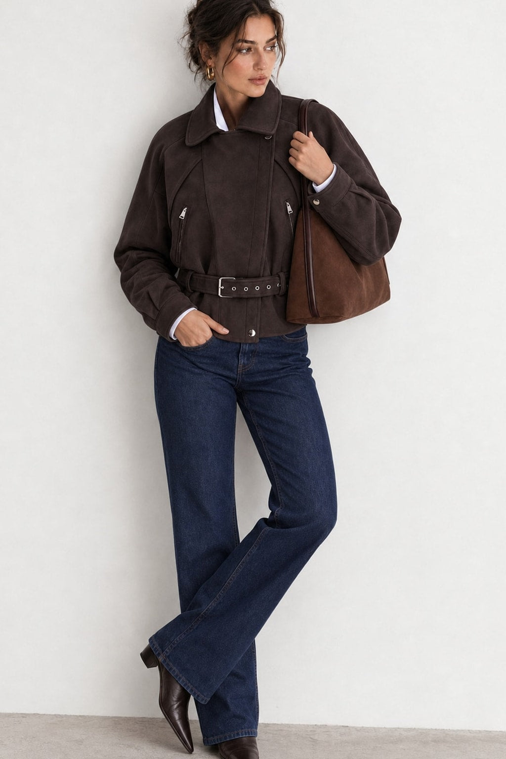 Faux Suede Belted Moto Jacket - 4