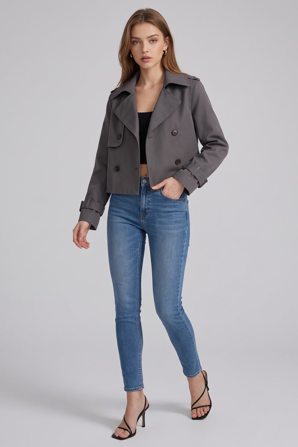 Cotton Blend Cropped Trench Jacket - view 5