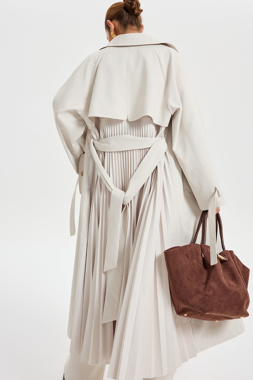 Woven Trench Coat With Belted Double-Breasted Front - 4